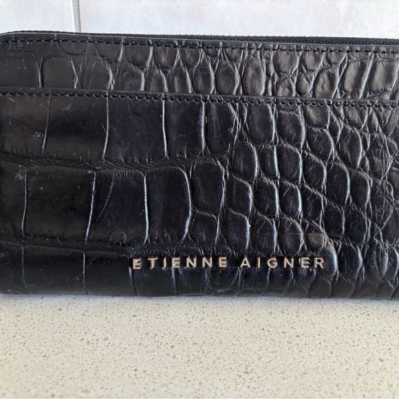 VTG Etienne Aigner Black Crocodile Leather Wallet Wristlet Classic Old Money EUC - Picture 2 of 8